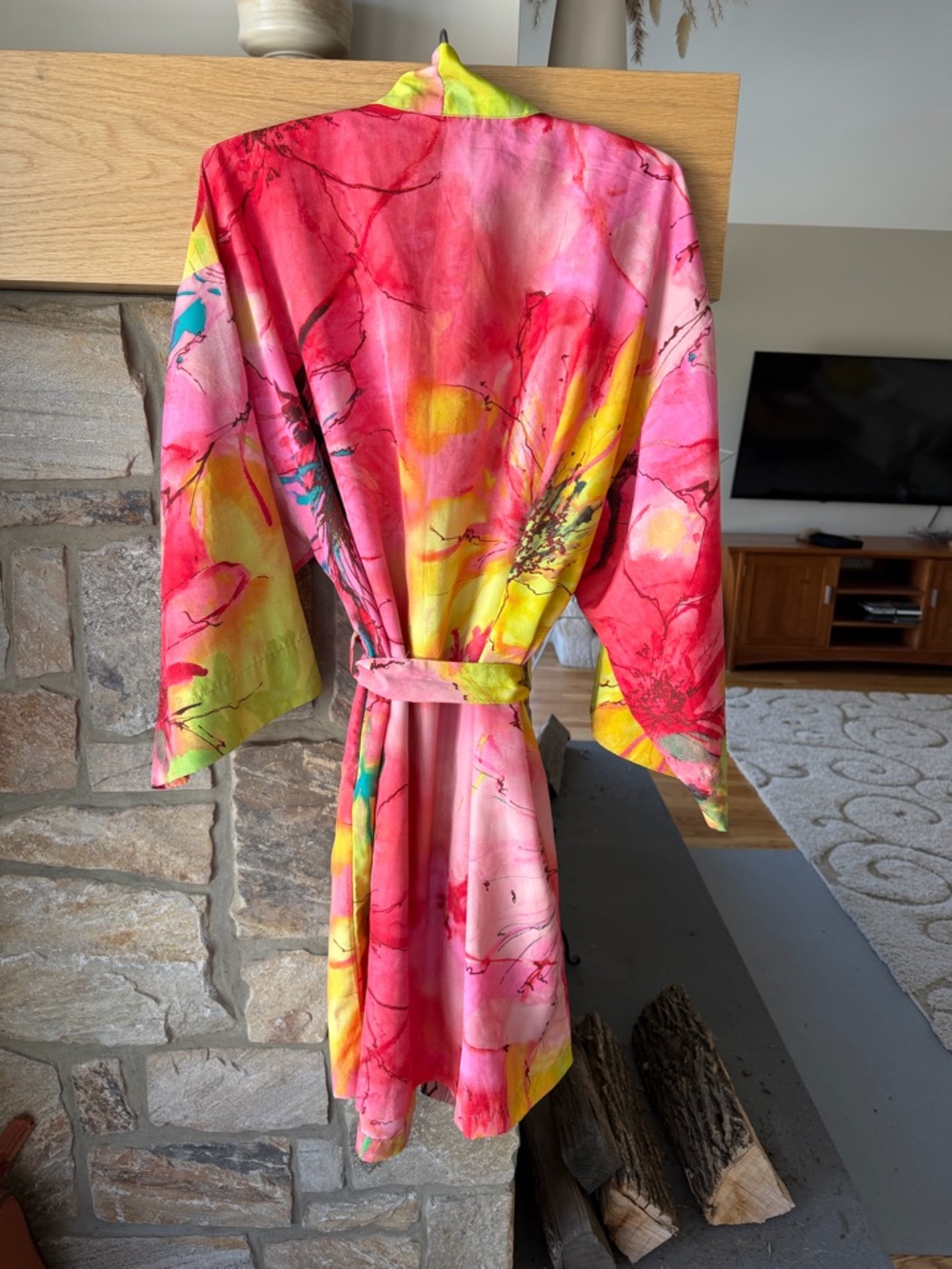 Natori Vibrant Radiance Satin Robe Marble Print Kimono Robe size L - Picture 4 of 7